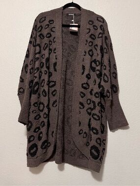 BTFBM Cozy Open-Front Leopard Print Cardigan - Brown/Black With pockets